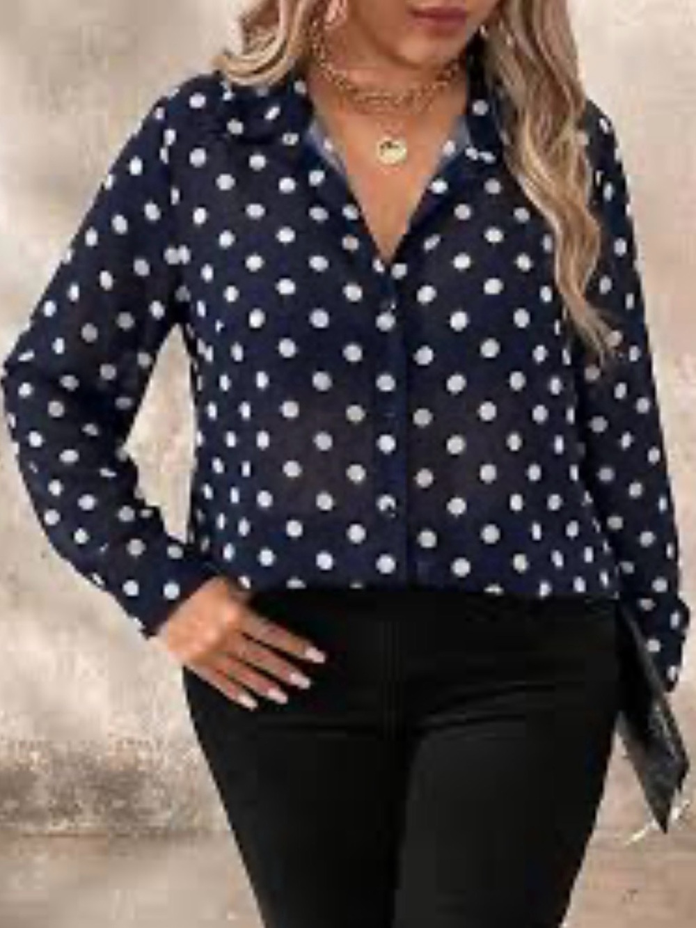 Forever 21 Navy Polka Dot Button-Down Shirt